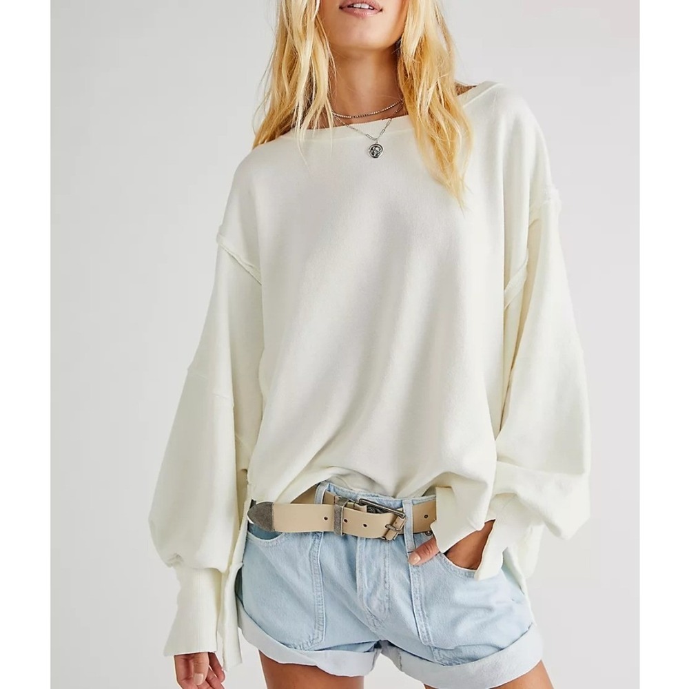 We The Free Camden White Oversized Sweatshirt Medium Raw Seam Slouchy